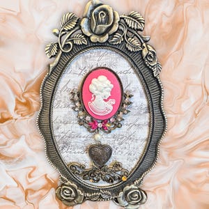Black Gold ornate framed vintage jewelry art,walk in closet,vanity fashion decor,repurposed jewelry,7x4,upcycled,she shed,floral,flower,rose