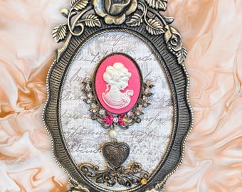 Black Gold ornate framed vintage jewelry art,walk in closet,vanity fashion decor,repurposed jewelry,7x4,upcycled,she shed,floral,flower,rose