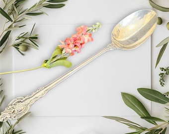 Tarnished ornate long handle serving utensil,silverplate,serving spoon,fancy,elegant,patina,Art Deco,Wallace,12" long,special occassion
