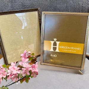 Gold tone metal frames,ornate picture frame,Art Deco gold frames,8 x 10,set of 2,glass front,table top frames,fancy gold frame,wedding day