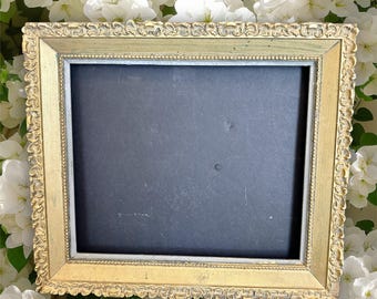 Gold tone ornate wood frame gesso,no glass,16x14,gallery wall, holds 11x13 print,antique picture frame,floral,elegant,hollywood regency