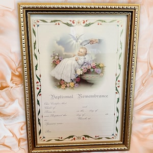 Certificado de recuerdo bautismal con marco de madera dorado, impresión religiosa, 8 x 11, bautizo, decoración de guardería, habitación de bebé, bautismo
