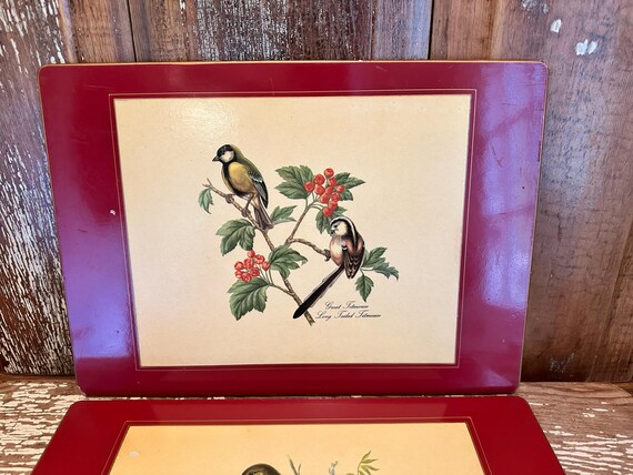 Lady Clare Lacquered Red Placemats,set of 2,birds,10x14,1960s,gold