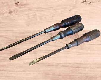 アンティーク 工具 120年前製造 ヘンリースミス パーフェクトハンドル ビンテージ ドライバー、アンティーク ツール、5 個セット、木製