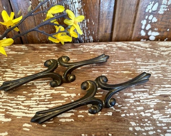 Long brass drawer handles,set of 2,vintage hardware,art decor cabinet drawer pulls,7&quot;,brass restoration hardware,dresser drawer,tarnished