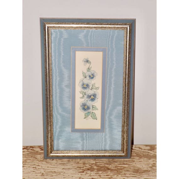 Framed Blue Flower Printblue Satin Mattehand Water Image 0
