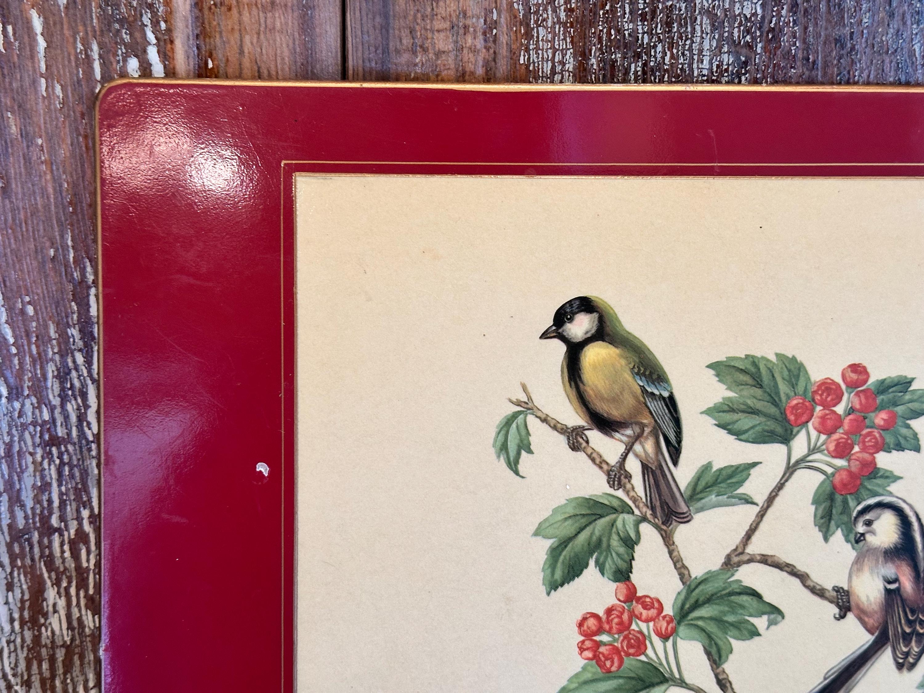 Lady Clare Lacquered Red Placemats,set of 2,birds,10x14,1960s,gold