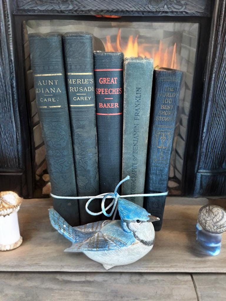 Antique classic literature books,set of 5,small Old blue books decoration,early 1900s,Speeches,Ben Franklin,Short Stories,distressed,worn