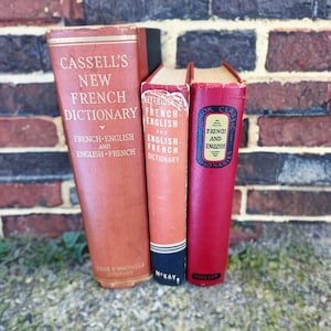French Reference books,set of 3,french books,french-english Dictionary,book decor,french language book,mid century,Cassell,Kettridge