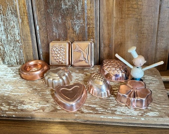 Mini copper aluminum jello mold,pastry mold,tart pan,3.5",custard mold,set of 8,copper wall decor,round,rectangle,fruit,bakers gift,