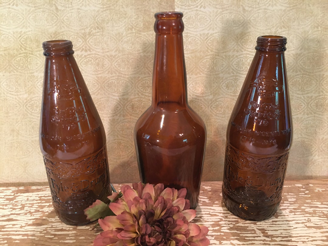 Brown Glass Beer Bottles,set of 3,fyfe & Drum,old Brown Bottles,spirit