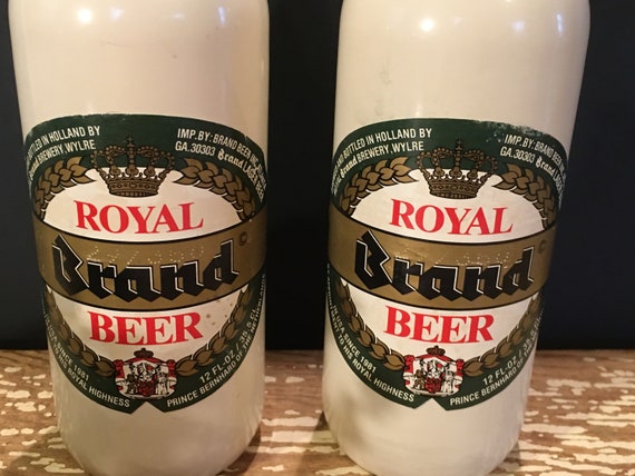 White Glass Beer Bottles Jars,set of 2,royal Brand Beer,holland