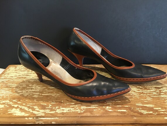 Women's two tone black tan leather dress shoes,fa… - image 1