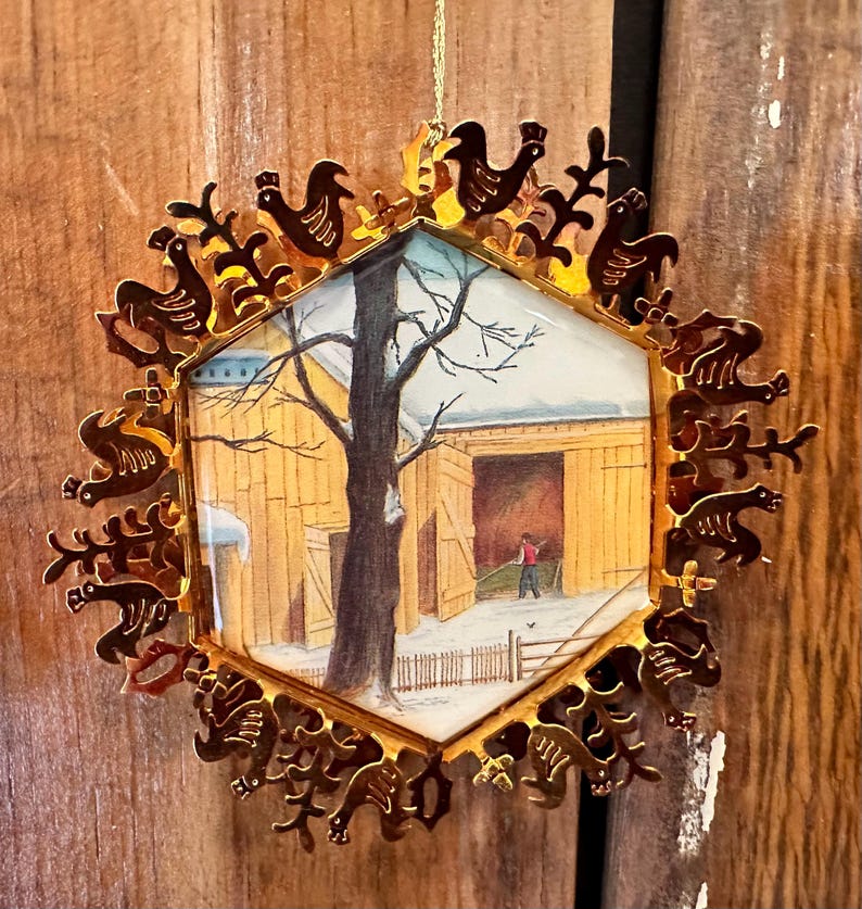 Currier & Ives Danbury Mint Vintage Holiday Ornament,gold Ornate Frame