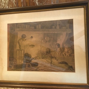 French Cafe Menu Art Print,early 1900s,Rare,Cafe De Paris,Hotel Armenonville Nice,children playing,Pre Catelan,artist Georges Redon,18x22