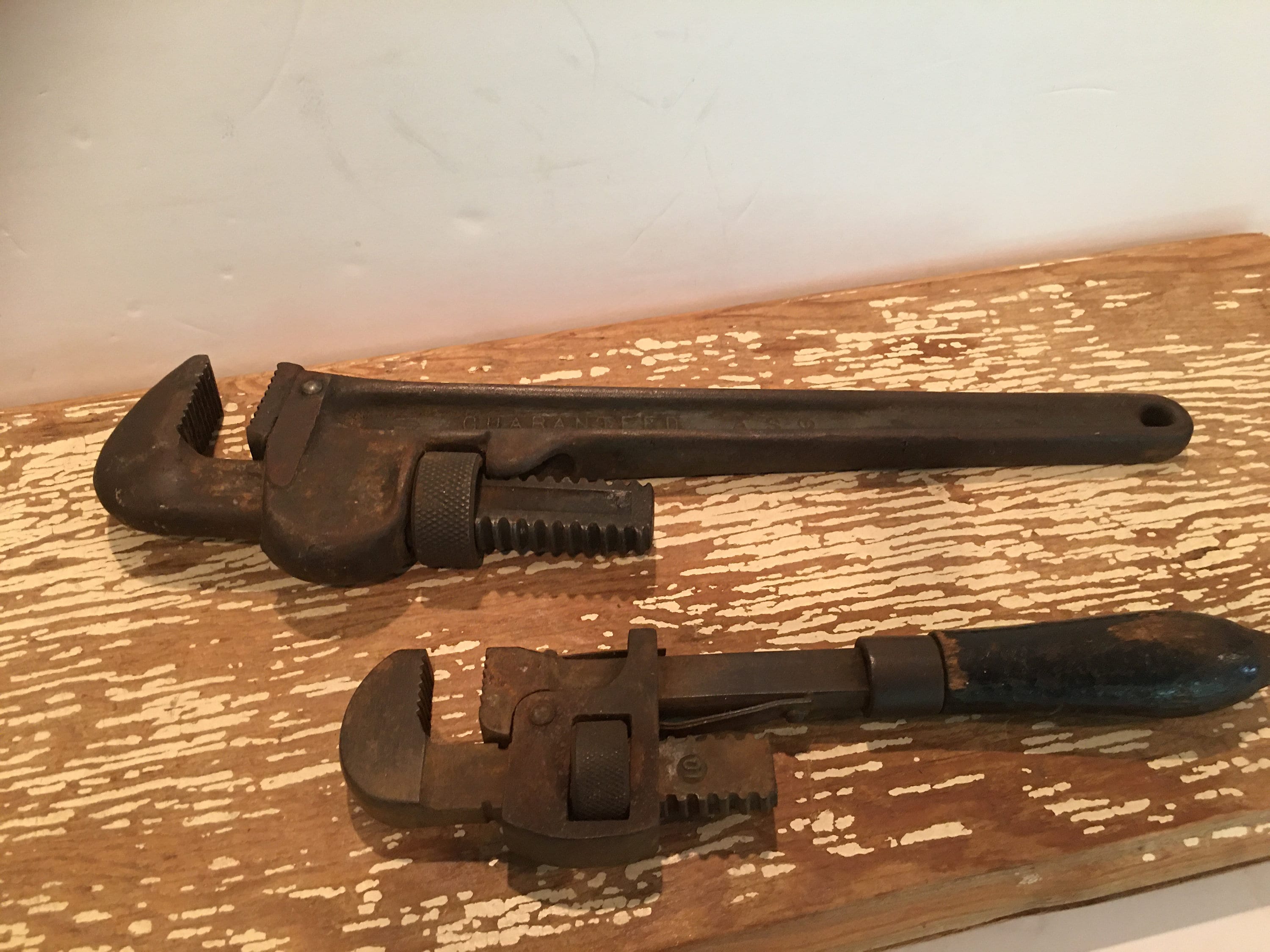 Vintage Metal Handled Adjustable Monkey Wrench Lot of 3 Pipe Wrenches  Antique