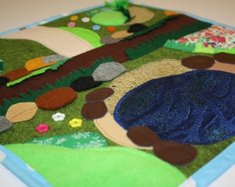 Felt playscape for pretend play with peg dolls