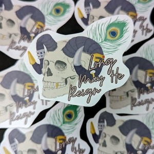 Critical Role Mighty Nein Mollymauk &quot;Long May He Reign&quot; Tiefling Skull Sticker 3inch Sticker