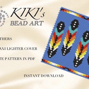 Pattern, peyote Pattern for BIC maxi Lighter cover 4 Feathers peyote pattern for lighter cover- in PDF instant download
