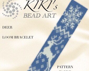 Bead loom pattern - Deer winter themed LOOM bracelet cuff pattern in PDF instant download