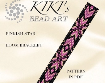 Patrón de pulsera de telar Patrón de telar de cuentas - Patrón de cuentas de estrella rosada - Patrón de pulsera LOOM en PDF - descarga instantánea