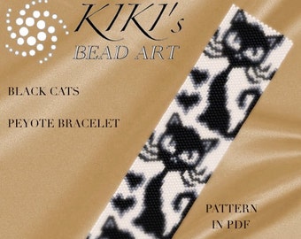 Pattern, peyote bracelet - Black cats peyote bracelet cuff pattern in PDF - instant download