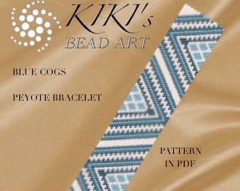 Peyote Pattern for bracelet - Blue "cogs" geometric peyote bracelet pattern PDF instant download