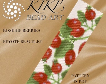 Pattern, peyote bracelet - Rosehip berries peyote bracelet cuff PDF pattern instant download