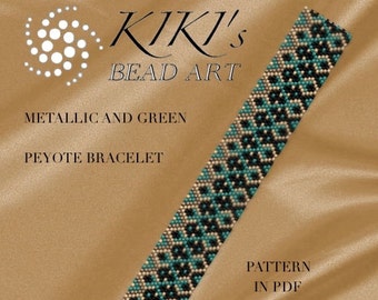 Peyote pattern for bracelet - Metallic green peyote bracelet cuff PDF pattern