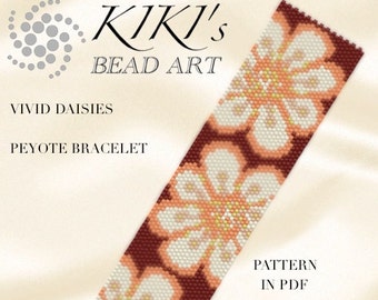 Peyote Pattern for bracelet - Vivid daisies peyote bracelet cuff pattern in PDF - instant download