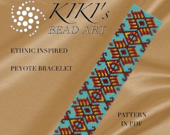Pattern, peyote bracelet - Ethnic inspired peyote bracelet cuff pattern in PDF instant download
