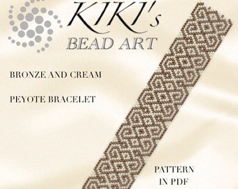 Peyote Pattern for bracelet - Bronze and cream peyote bracelet cuff PDF pattern