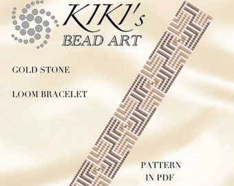 Patrón LOOM, patrón pulsera telar, patrón telar de cuentas Patrón pulsera LOOM geométrica piedra dorada en PDF - descarga instantánea