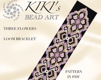 Bead loom pattern - Three flowers LOOM bracelet pattern in PDF - instant download