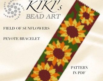 Pattern, peyote bracelet - Field of sunflowers peyote bracelet pattern in PDF - instant download