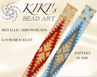 Bead loom pattern, Metallic arrowheads ethnic inspired LOOM bracelet cuff pattern in PDF - instant download