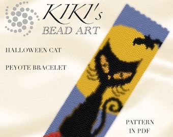 Pattern, peyote bracelet - Halloween cat peyote bracelet pattern in PDF instant download