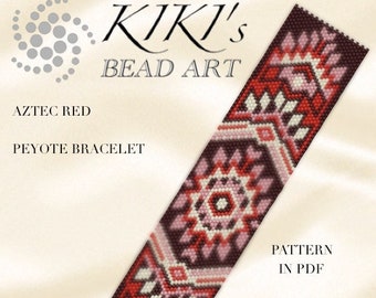 Peyote pattern for bracelet -Aztec red peyote bracelet pattern in PDF - instant download