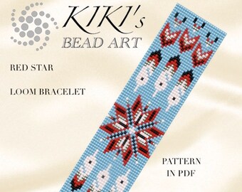Patrón pulsera telar Patrón telar cuentas - Patrón pulsera LOOM estrella roja en PDF - descarga instantánea