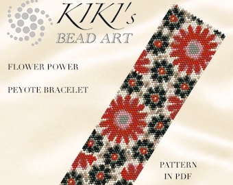 Peyote Pattern, peyote bracelet - Flower power peyote bracelet cuff pattern in PDF - instant download