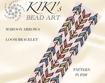 Bead loom pattern,Maroon arrows native inspired LOOM bracelet cuff pattern in PDF - instant download