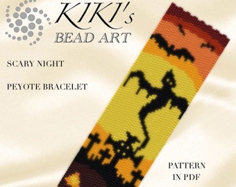 Pattern, peyote bracelet - Scary night halloween themed peyote bracelet pattern in PDF - instant download