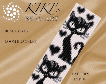 Bead loom pattern - Black cats LOOM bracelet pattern in PDF - instant download