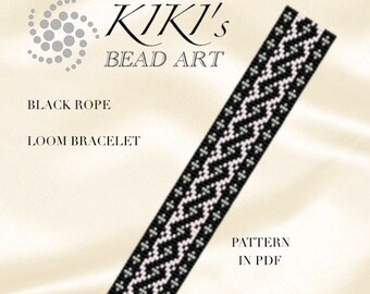 Patrón de telar de cuentas, patrón de pulsera LOOM geométrica de cuerda negra para la primavera en descarga instantánea en PDF