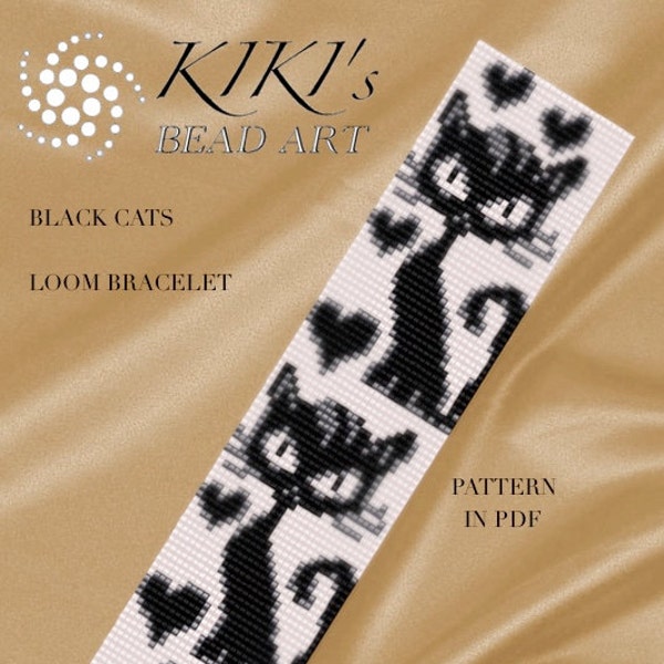 Bead loom pattern - Black cats LOOM bracelet pattern in PDF - instant download