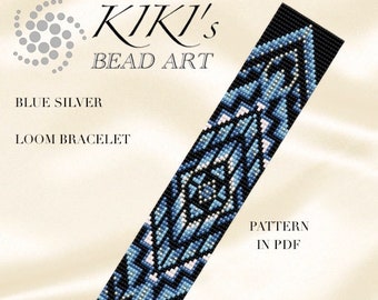 Bead loom pattern - Blue silver LOOM bracelet pattern in PDF - instant download