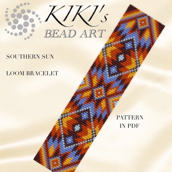 Bead loom pattern - Southern sun ethnic inspired LOOM bracelet pattern - two verions- in PDF instant download