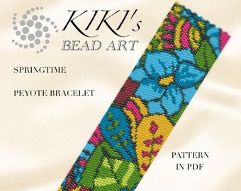 peyote bracelet pattern, peyote pattern, "Springtime" peyote bracelet pattern in PDF instant download