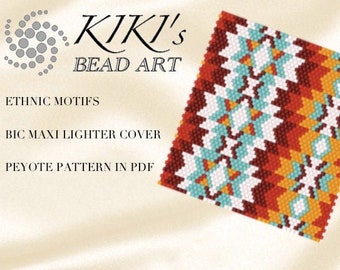 Pattern, peyote Pattern for BIC maxi Lighter cover Ethnic motifs peyote lighter cover pattern in PDF instant download