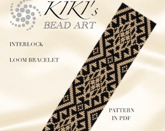 Loom pattern, loom bracelet Interlock geometric loom bead bracelet cuff pattern in PDF - instant download